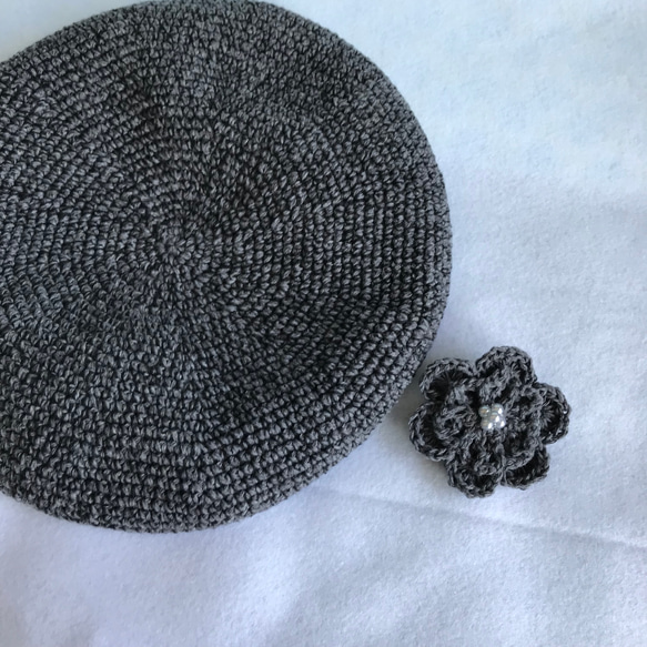 コットン ベレー帽    杢グレーｘブラック 4枚目の画像