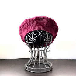 シンプル  ニットベレー  帽子  手編み  ワインレッド 2枚目の画像