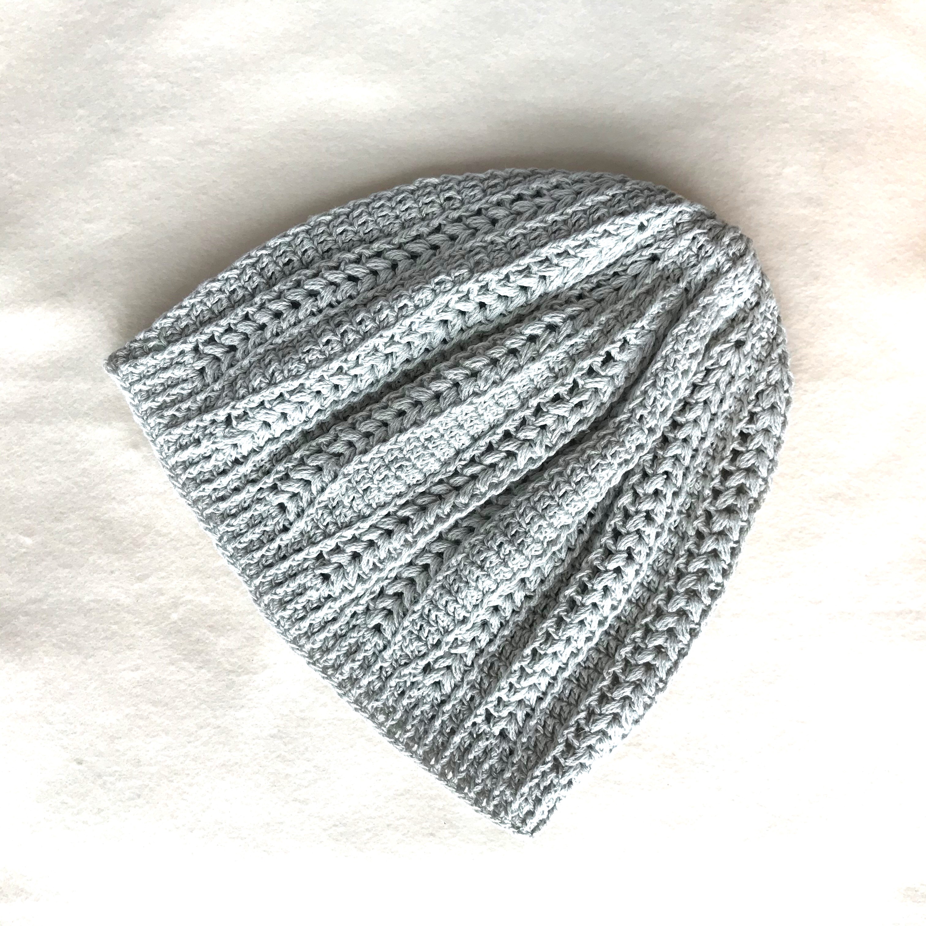 涼しいニット帽子 コットンリネン  ライトグレー