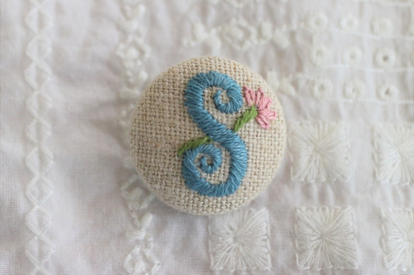 れんれんイニシャルくるみボタン 刺繍くるみボタン アルファベット 入園 入学 名前 バッグ 袋