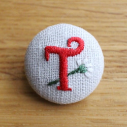 れんれんイニシャルくるみボタン 手刺繍＊アルファベット＊くるみボタン N (linen×cyan) ボタン