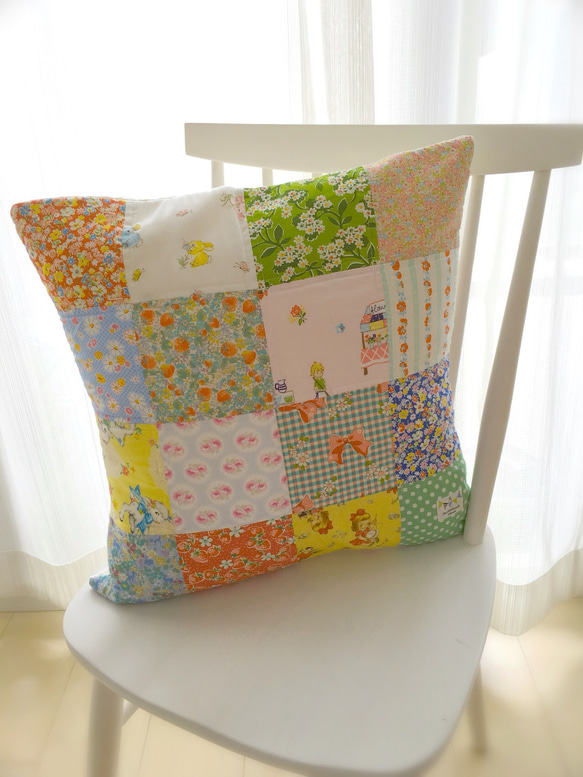 四角つなぎのパッチワーク クッションカバー6 クッション・クッション