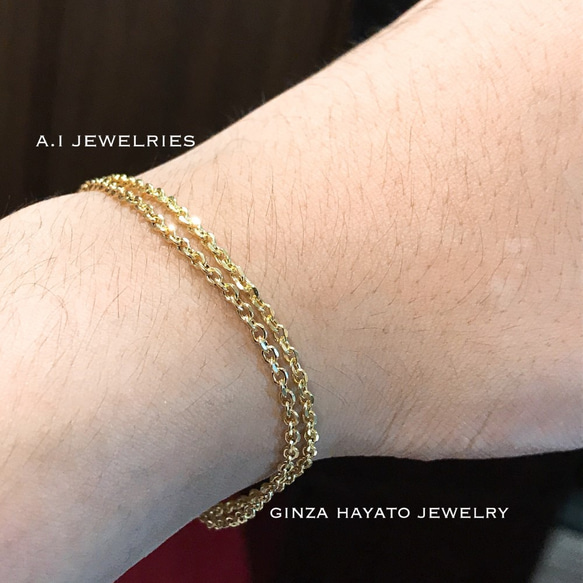 K18 18金 ダブル チェーン アズキ azuki Kusari chain ブレスレット bracelet 18cm 3枚目の画像