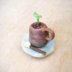 2865.bud 粘土の鉢植え マグカップとソーサー 2枚目の画像