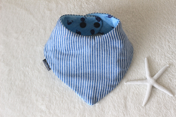 ♡免費送貨♡紗布頭巾風格●鯨魚藍色條紋 第2張的照片