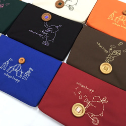クラッチバッグ ポケット付き 収納 アニマル 動物 サーカス テント ピエロ ケース 刺繍 ボタン 旅行 4枚目の画像
