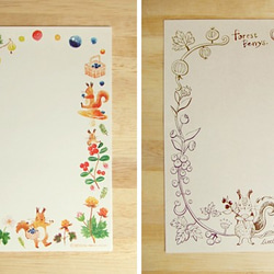 【封筒ハンドプリント】エゾリスと森のベリーレターセット　 3枚目の画像