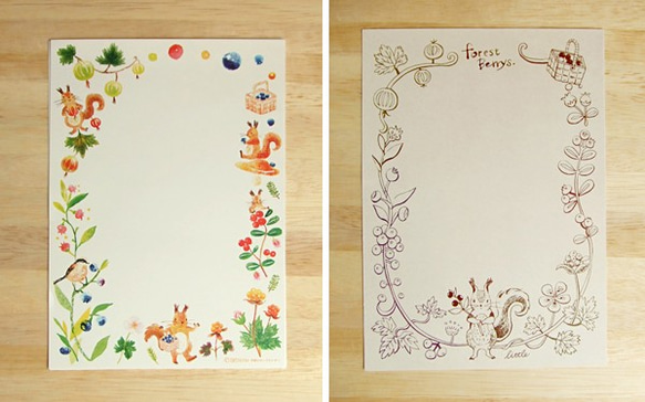 【封筒ハンドプリント】エゾリスと森のベリーレターセット　 3枚目の画像
