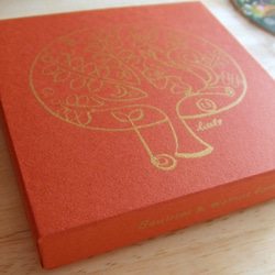 版画で刷った箱入りレターセット「エゾリスとくるみの森」【カラー：レッド】【11/30までの販売】 6枚目の画像