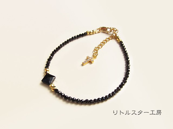 華奢 ブラックスピネル ブレスレット 天然石 パワーストーン