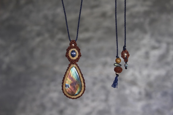 マルチカラーラブラドライト オレンジカイヤナイト マクラメ