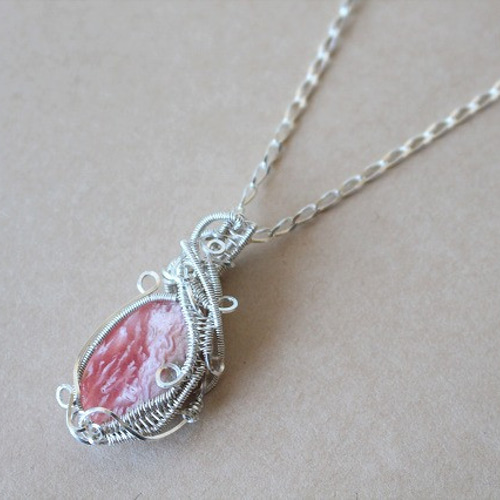 インカローズ✴ワイヤーラッピングネックレス インカローズ ペンダントトップ ワイヤーラッピング ネックレス