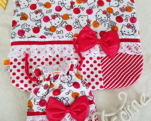 【ひでちゃん】　レッスンバッグ　巾着 キティちゃんのレッスンバックと巾着set その他入園グッズ un☆point
