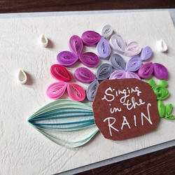 紫陽花と雨と蛙。クイリングの渦が美しい✨メッセージカード 3枚目の画像