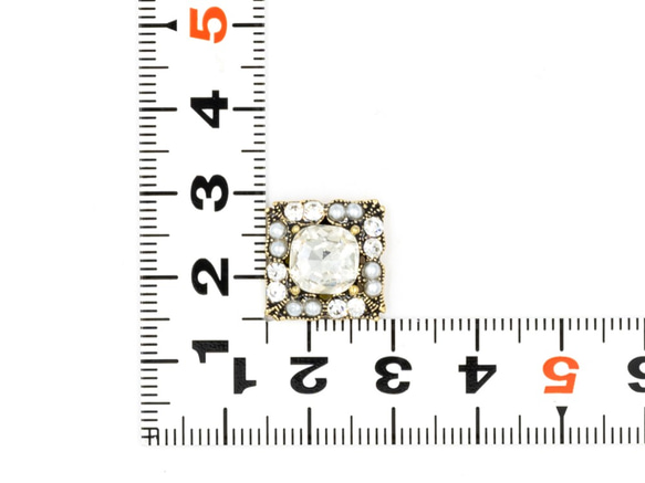 B-176【4個】＊パール付きクリスタルカボション＊14×14㎜【アンティークゴールド×クリスタル】カボション 貼り付け 2枚目の画像