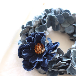 リース(デニム)ブルーの芍薬と紫陽花のリース 5枚目の画像