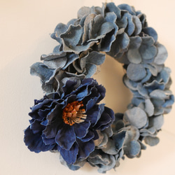 リース(デニム)ブルーの芍薬と紫陽花のリース 8枚目の画像
