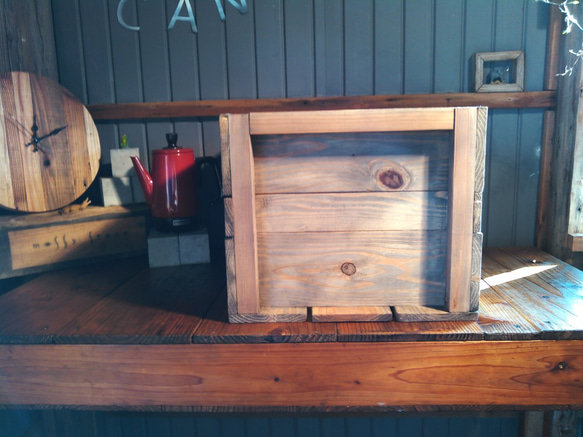 ヴィンテージ調木箱　収納・本棚等使い方次第でカフェ風に☆【wood box tone-B】 4枚目の画像