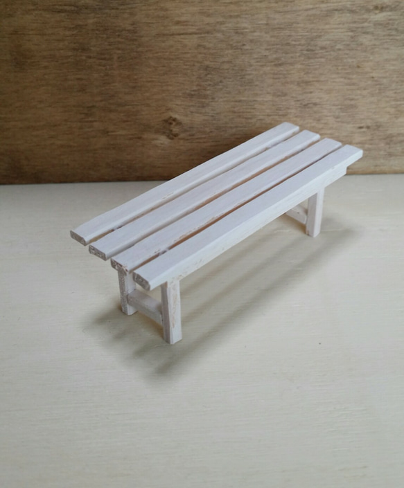 ミニチュア家具 木製ベンチ(ホワイト) インテリアやドールハウス