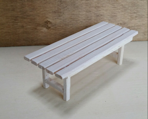 ミニチュア家具 木製ベンチ(ホワイト) インテリアやドールハウス