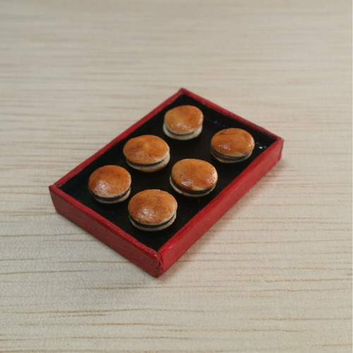 ミニチュア食品サンプル どら焼き6個＋陳列用木箱＋プライスカード 