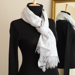 [Made to order] OYA Needlelace shawl [ATES] Pale Gray 第6張的照片