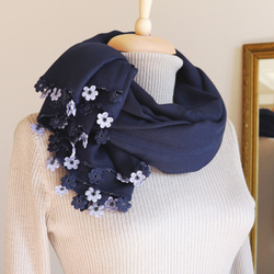 [Made to order] OYA Pashmina shawl [MARY] Navy Blue 第1張的照片