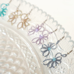 OYA Tatting lace earrings [WING] Turquise 第3張的照片