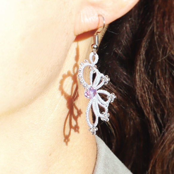 OYA Tatting lace earrings [WING] Lavender 第3張的照片