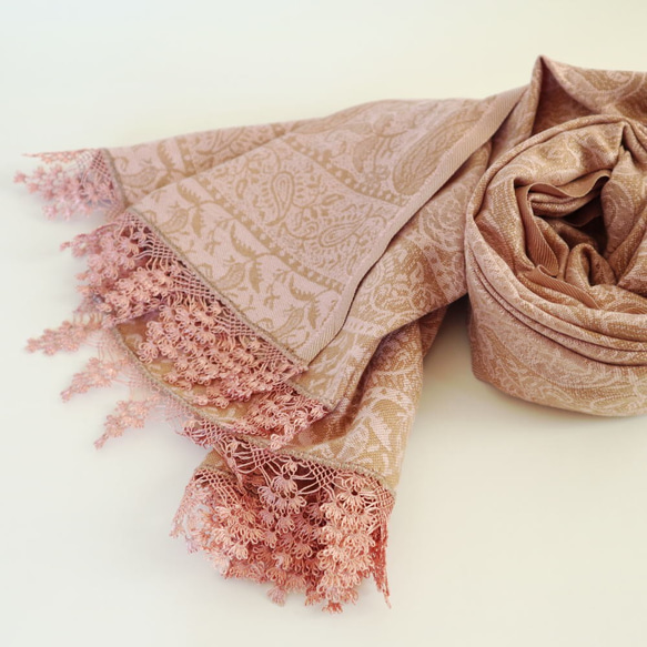 [Made to order] OYA Needlelace shawl [WISTERIA] Gold Rose 第5張的照片