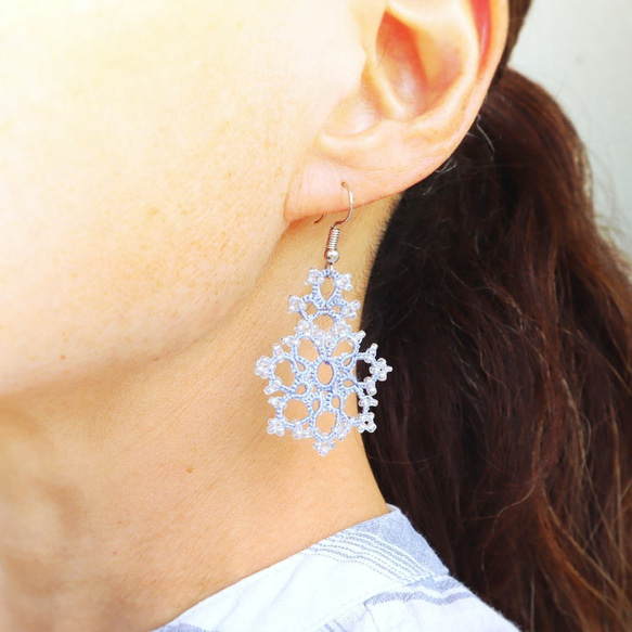 OYA Tatting lace earrings [SNOW] Blue Moon 第4張的照片