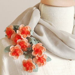 [再次上架] 3D 蕾絲花朵棉質披肩“瑪格麗特/2 面”米色和橙色 第3張的照片