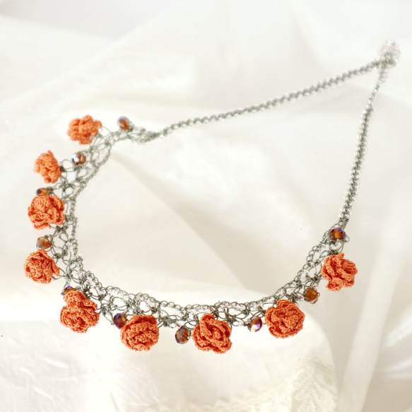 OYA crochet 45cm Necklace [ROSE Crystal] Sweet Orange 第3張的照片