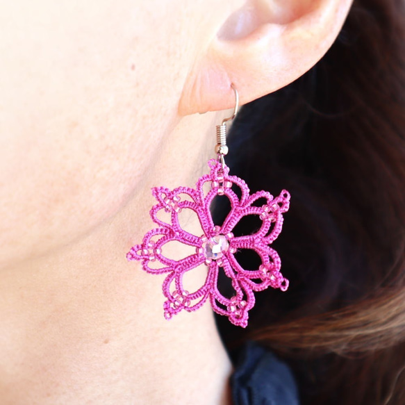 OYA Tatting lace earrings [ORCHID] Fuchsia Pink 第1張的照片