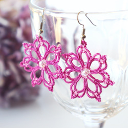 OYA Tatting lace earrings [ORCHID] Fuchsia Pink 第2張的照片