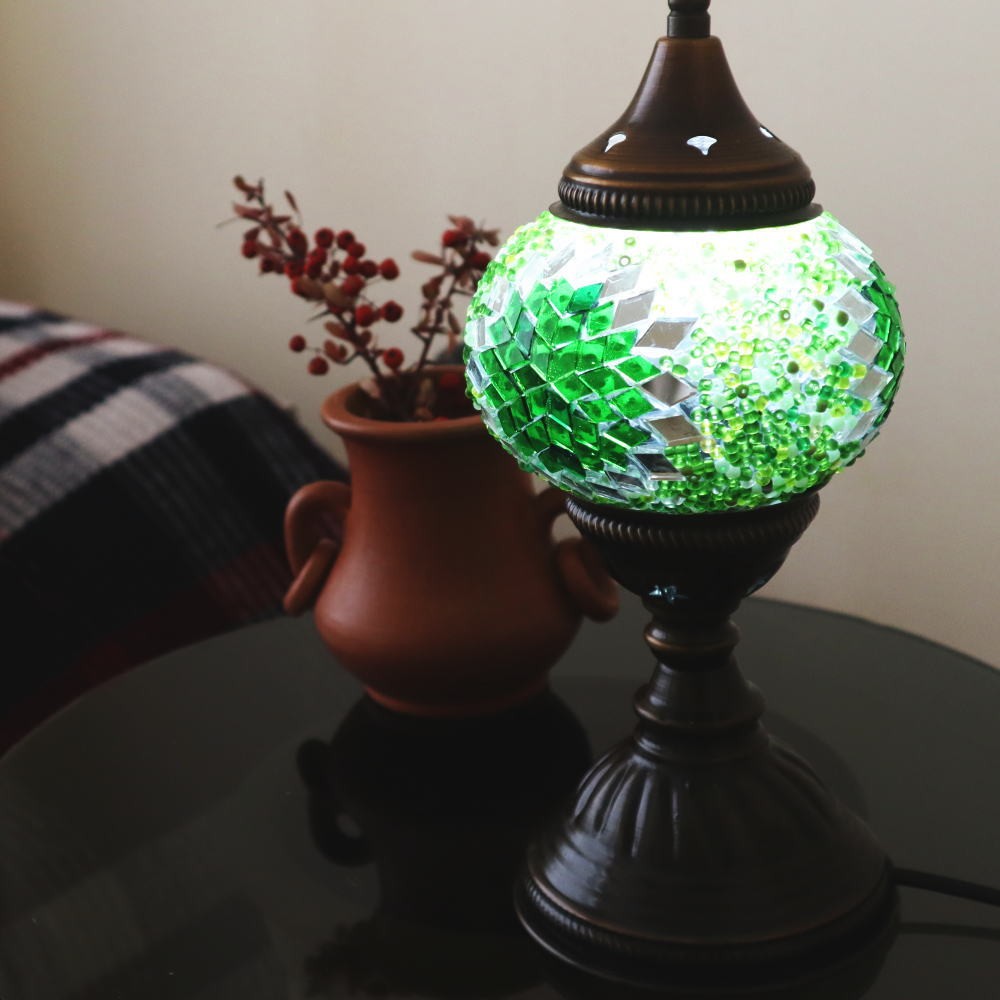 モザイクランプ デスクタイプ（中）「グリーン・フラワー」（送料無料）