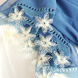 [定做] PREMIUM 雪紡披肩與蕾絲星星“斯特拉 / 2 面”藍湖 第3張的照片