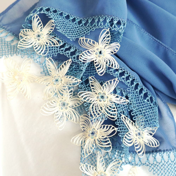 [定做] PREMIUM 雪紡披肩與蕾絲星星“斯特拉 / 2 面”藍湖 第3張的照片