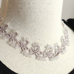 OYA Tatting lace 40cm necklace [GRACE] Lavender Gray 第4張的照片