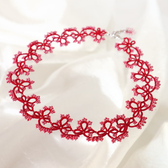 OYA Tatting lace 40cm necklace [GRACE] Raja Ruby 第5張的照片