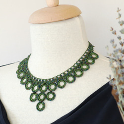 OYA crochet 47㎝ necklace [Bib Ring] Green Ivy 第2張的照片