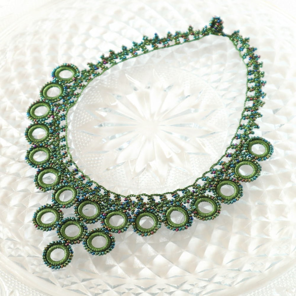 OYA crochet 47㎝ necklace [Bib Ring] Green Ivy 第3張的照片