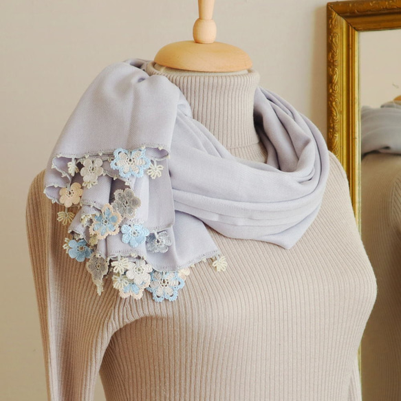 [Made to order] OYA Pashmina shawl [VIOLA] Pale Gray 第1張的照片