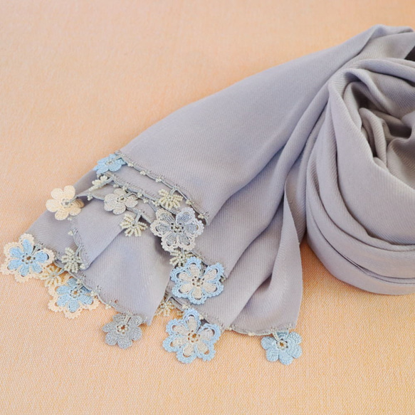 [Made to order] OYA Pashmina shawl [VIOLA] Pale Gray 第5張的照片