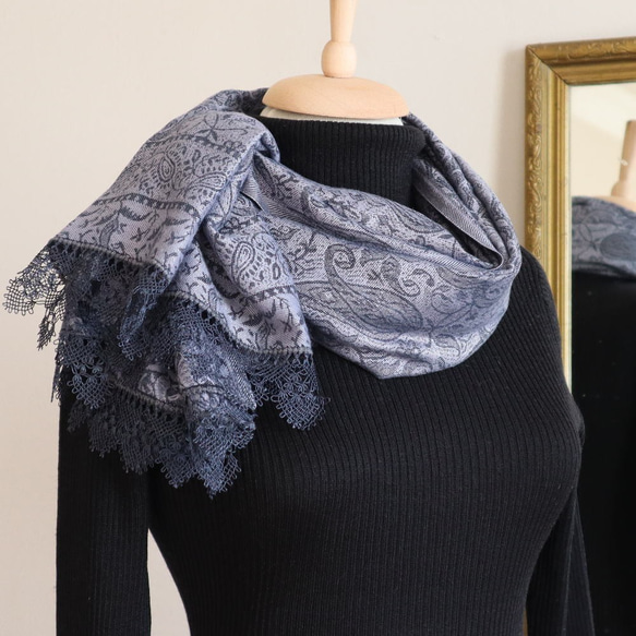 [Made to order] OYA Needlelace shawl [ATES] Dark Navy 第1張的照片