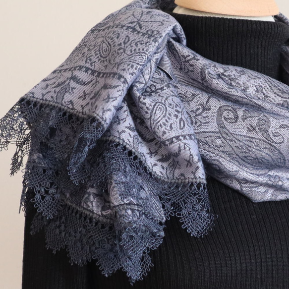 [Made to order] OYA Needlelace shawl [ATES] Dark Navy 第2張的照片