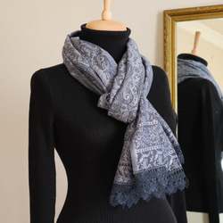 [Made to order] OYA Needlelace shawl [ATES] Dark Navy 第4張的照片