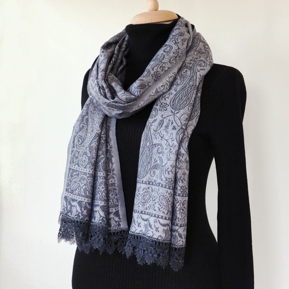 [Made to order] OYA Needlelace shawl [ATES] Dark Navy 第5張的照片