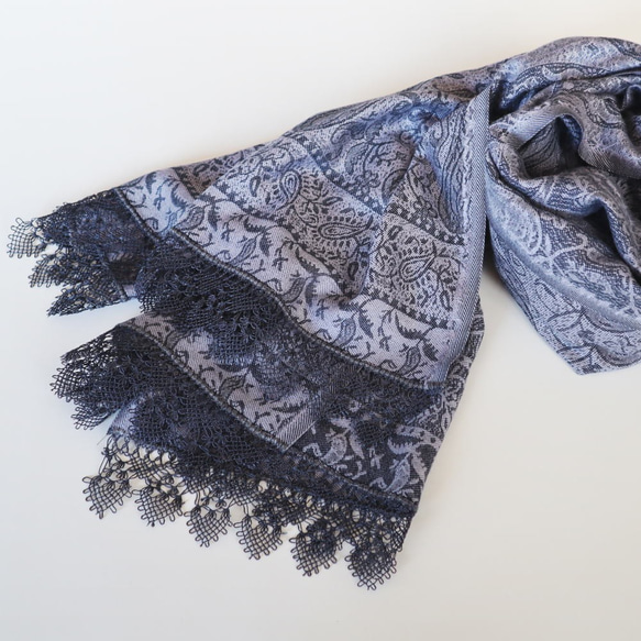 [Made to order] OYA Needlelace shawl [ATES] Dark Navy 第6張的照片