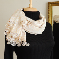 [Made to order] OYA Needlelace shawl [THISTLE] Cream Beige 第1張的照片